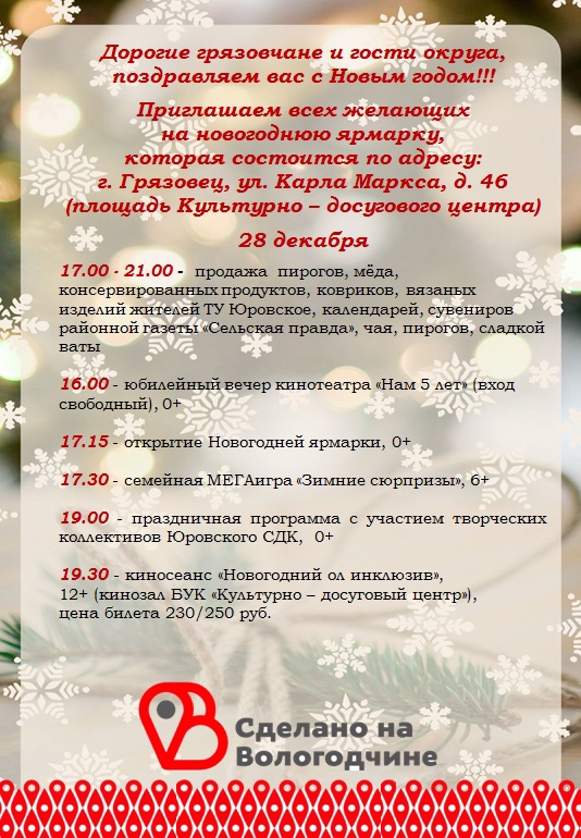 Мероприятия в рамках новогодней ярмарки 28 декабря